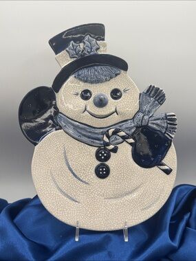 Vintage The Potting Shed Snowman 3D Plate Platter, original sticker on the back.
